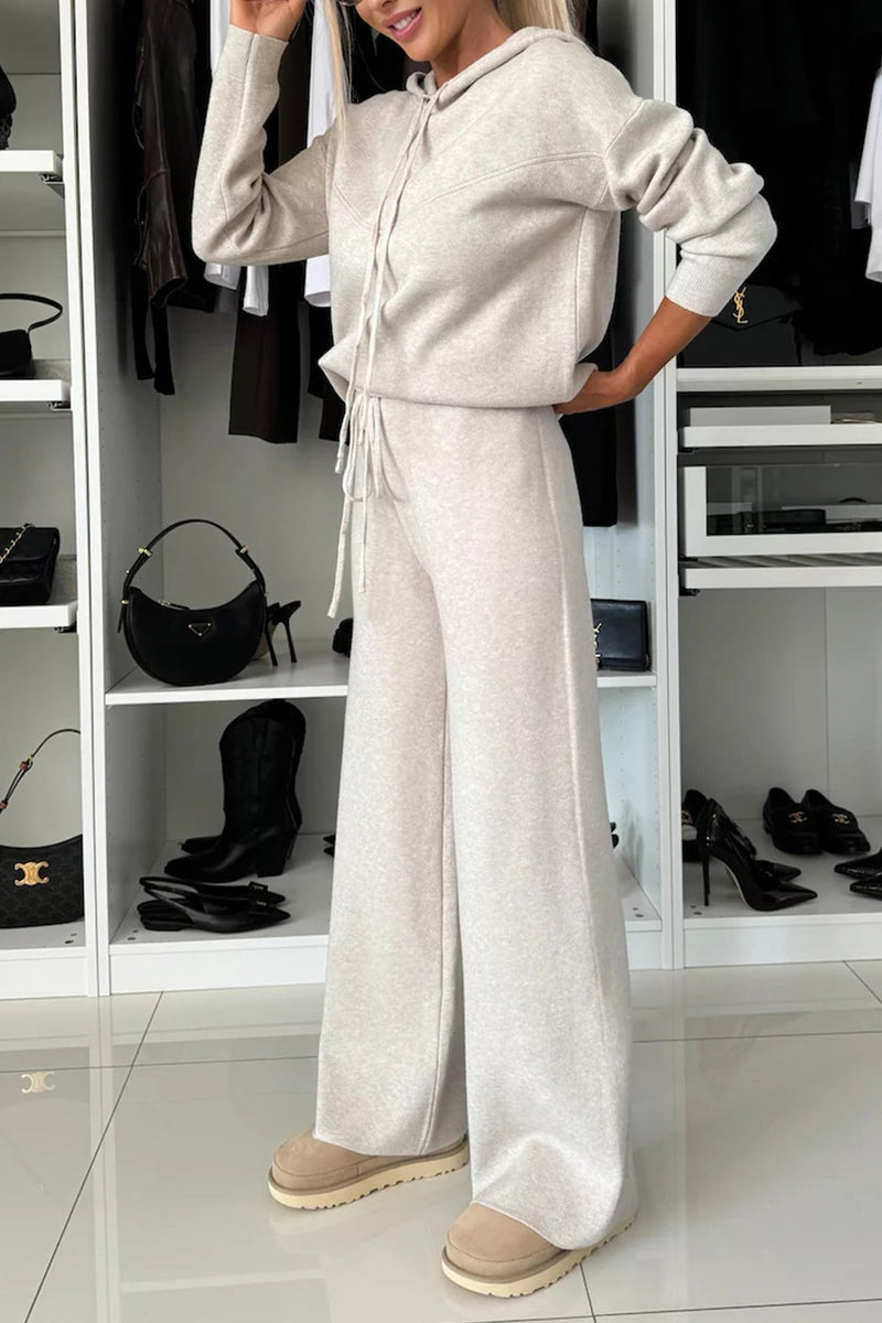 Color Hooded Sweatshirt Wide-leg Outfit Set