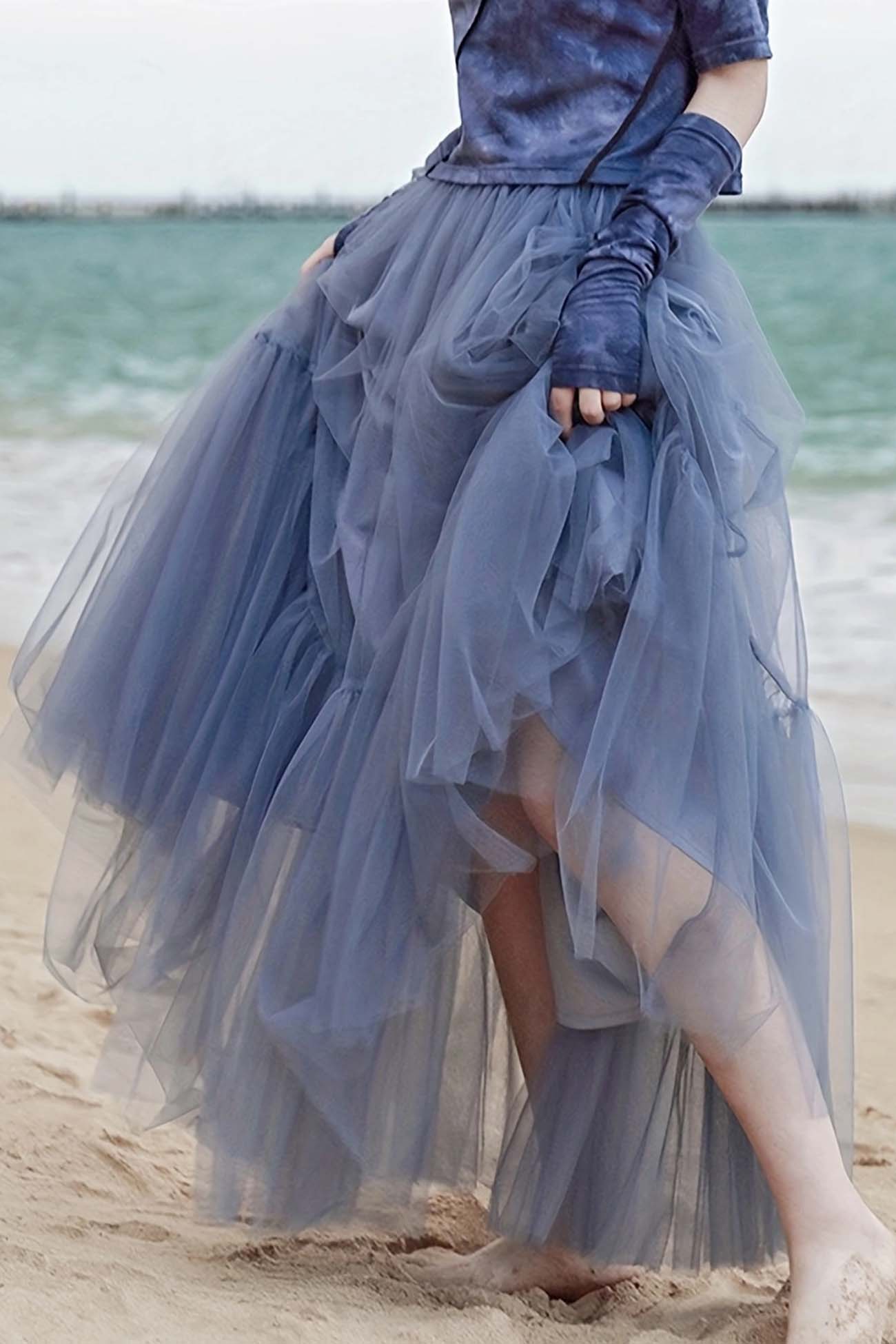 Color Mesh Patchwork Skirt