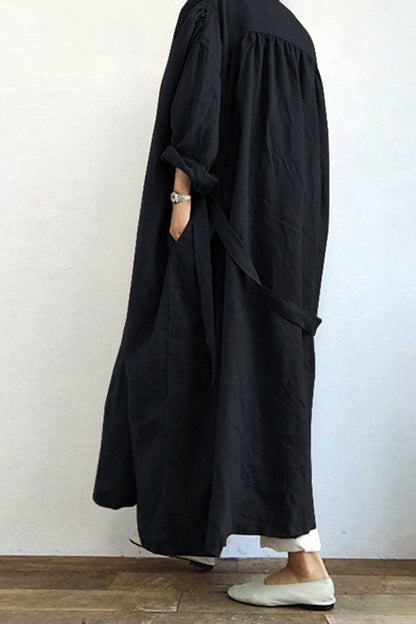 Color Pocketed Long Trench Coat