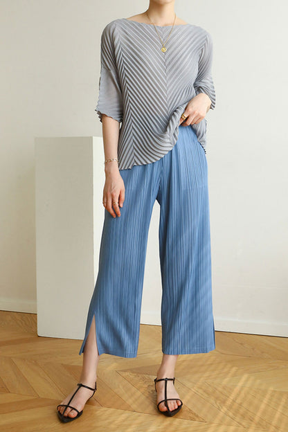 Color Full Pleated Cropped Pants