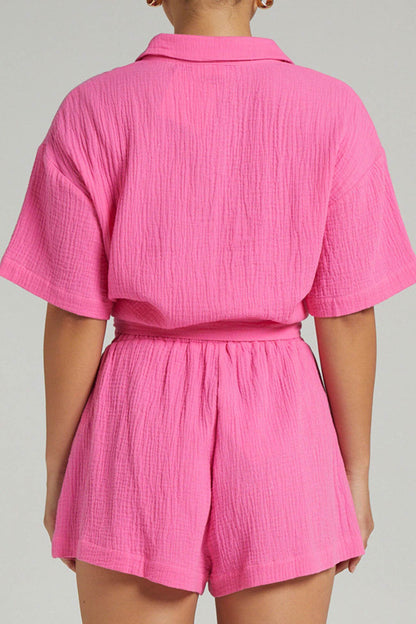 Color Short Sleeve Shirt Cotton Two-piece Shorts Set