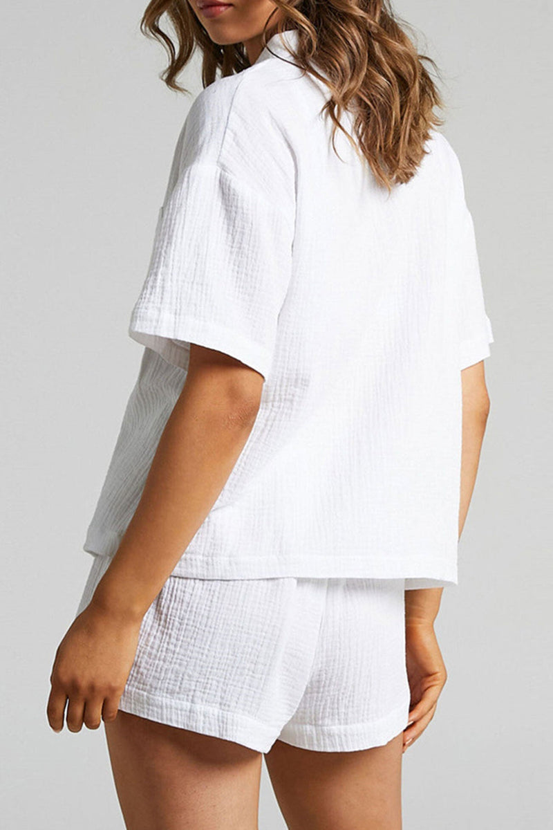 Color Short Sleeve Shirt Cotton Two-piece Shorts Set