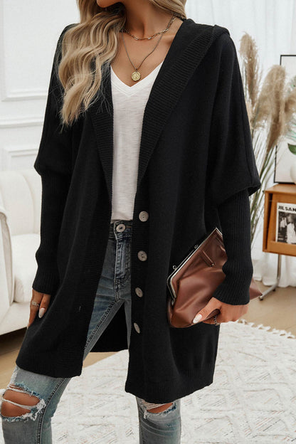 Color Single-breasted Hooded Cardigan