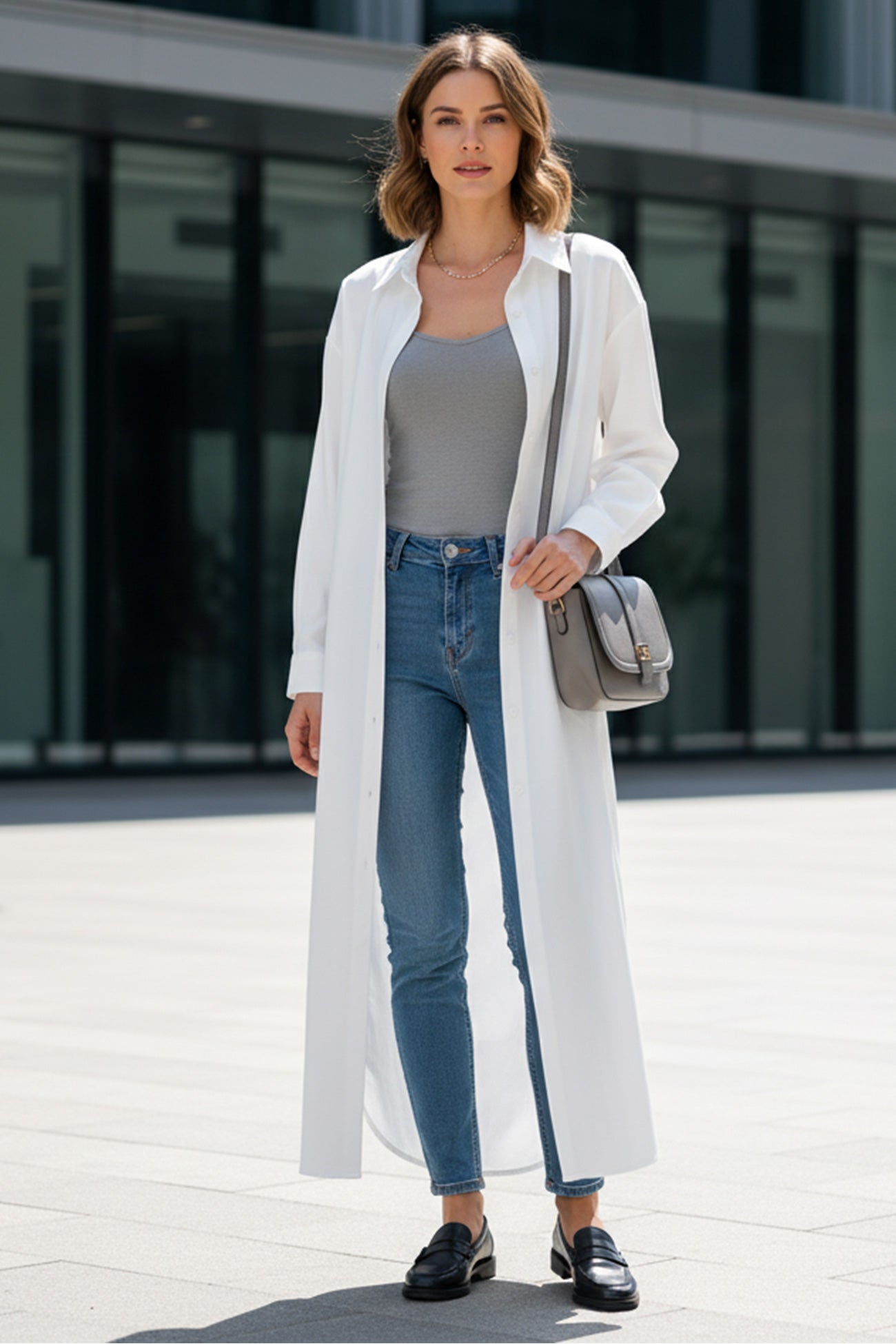 Color Single-breasted Long Blouse