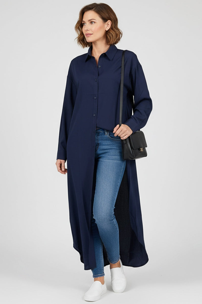 Color Single-breasted Long Blouse