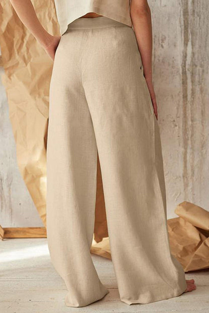 Color Single-breasted Wide Leg Long Pants