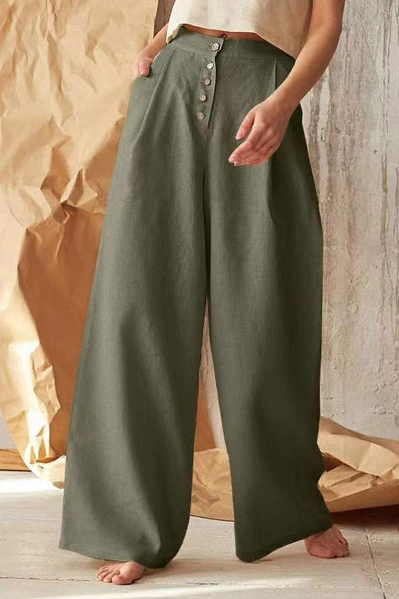 Color Single-breasted Wide Leg Long Pants