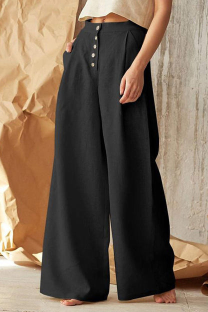 Color Single-breasted Wide Leg Long Pants