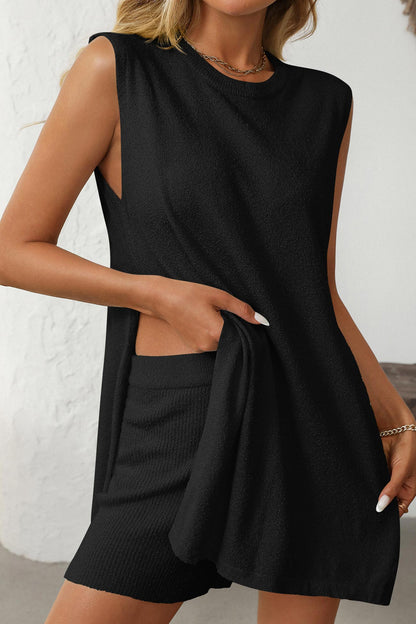 Color Slit Knit Vest Shorts Set