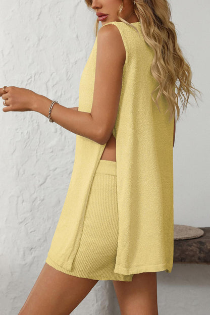 Color Slit Knit Vest Shorts Set