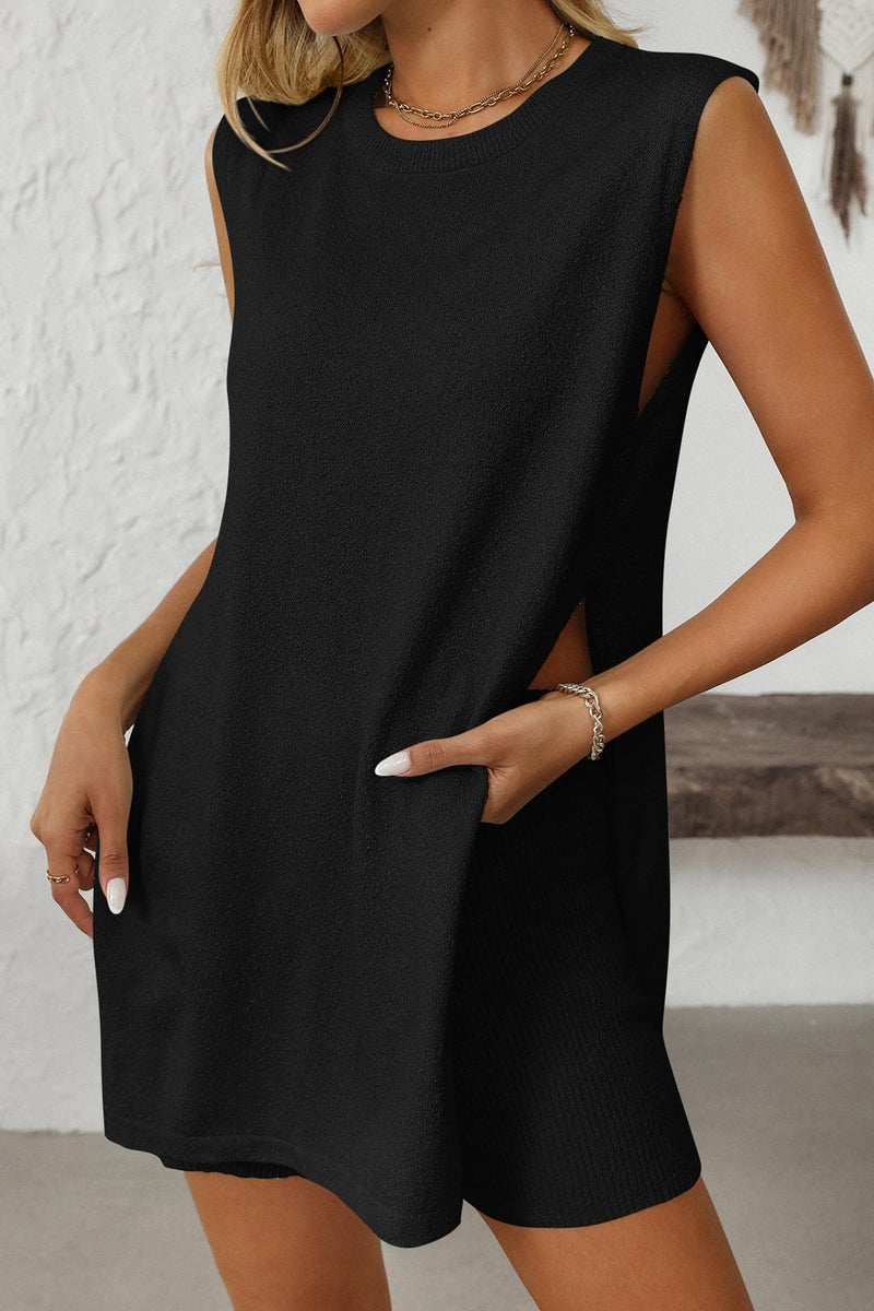Color Slit Knit Vest Shorts Set