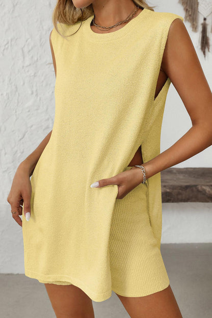 Color Slit Knit Vest Shorts Set
