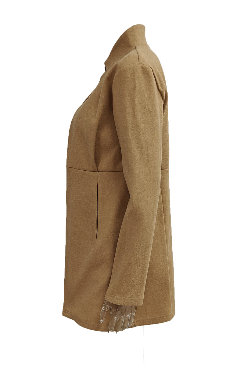 Color Stand Neck Mid-length Plush Coat