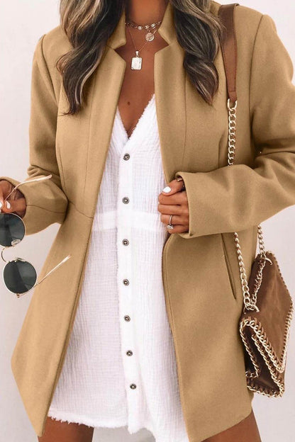 Color Stand Neck Mid-length Plush Coat