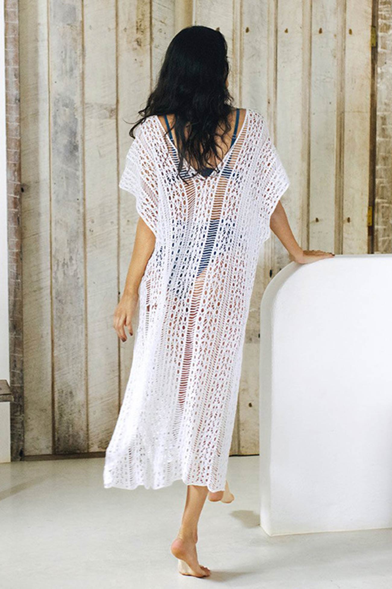 Color V Neck Hollow Out Cover-up Dress