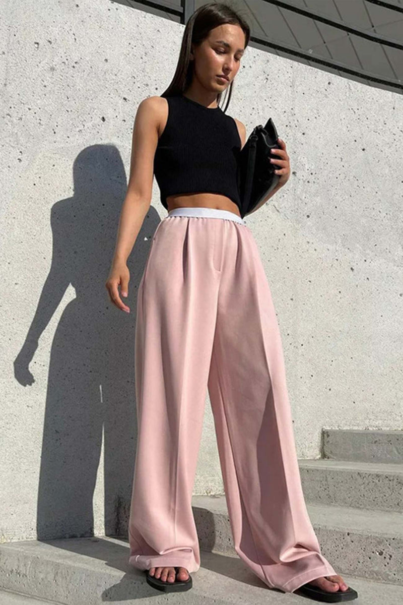 Color Wide Leg Blazer Long Pants