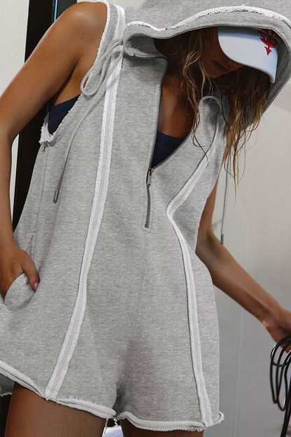 Color Zip-up Hooded Rompers