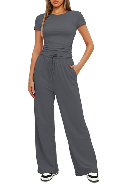 Crew Neck Cotton T-shirt Pants Suits