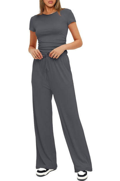 Crew Neck Cotton T-shirt Pants Suits