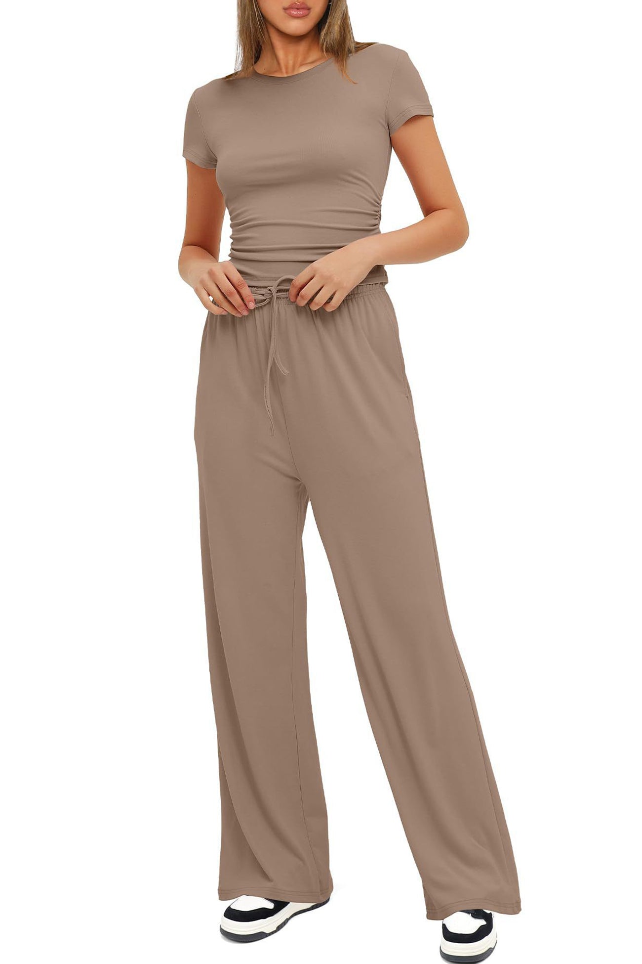 Crew Neck Cotton T-shirt Pants Suits