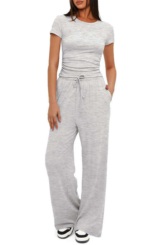 Crew Neck Cotton T-shirt Pants Suits