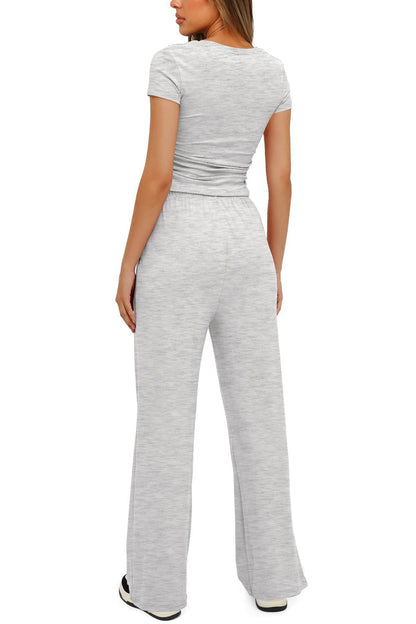 Crew Neck Cotton T-shirt Pants Suits