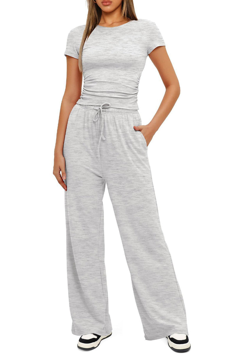 Crew Neck Cotton T-shirt Pants Suits