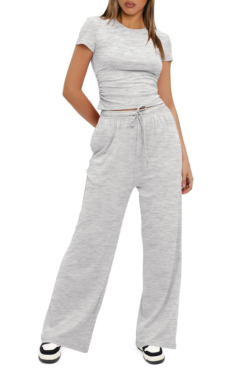 Crew Neck Cotton T-shirt Pants Suits