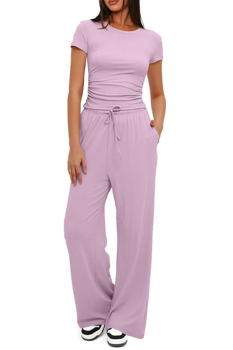 Crew Neck Cotton T-shirt Pants Suits