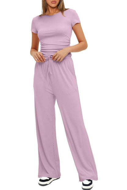 Crew Neck Cotton T-shirt Pants Suits