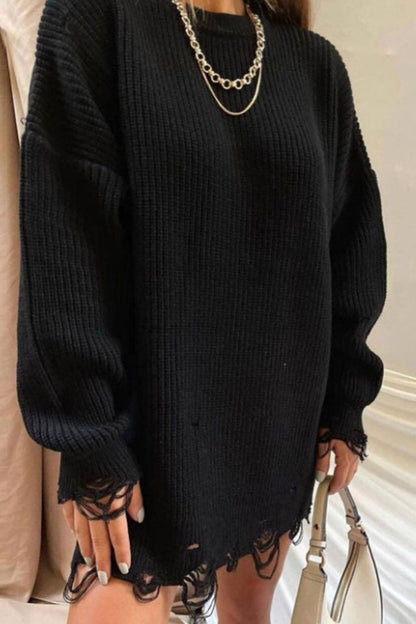 Crew Neck Distressed Sweater