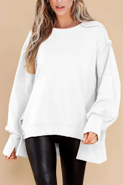 Crew Neck Long Sleeve Slit Sweatshirt