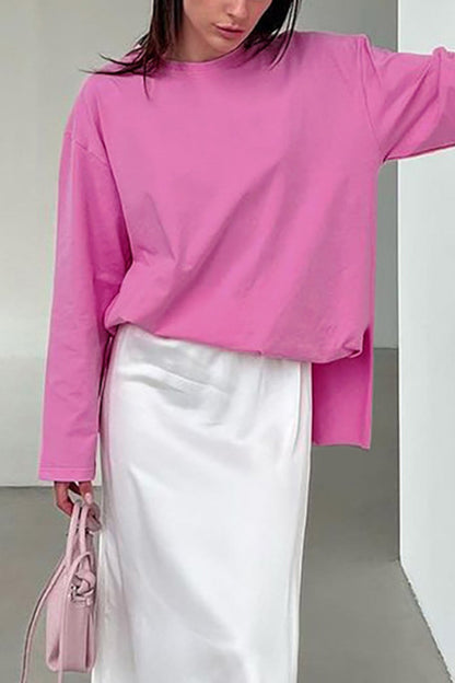 Crew Neck Slit Cotton Sweatshirt