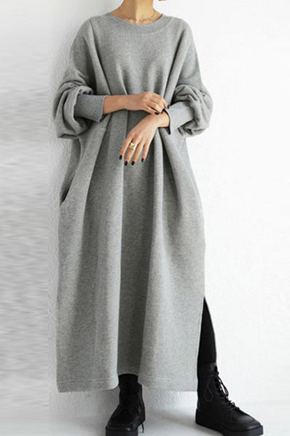 Crew Neck Slit Sweatshirt Dress