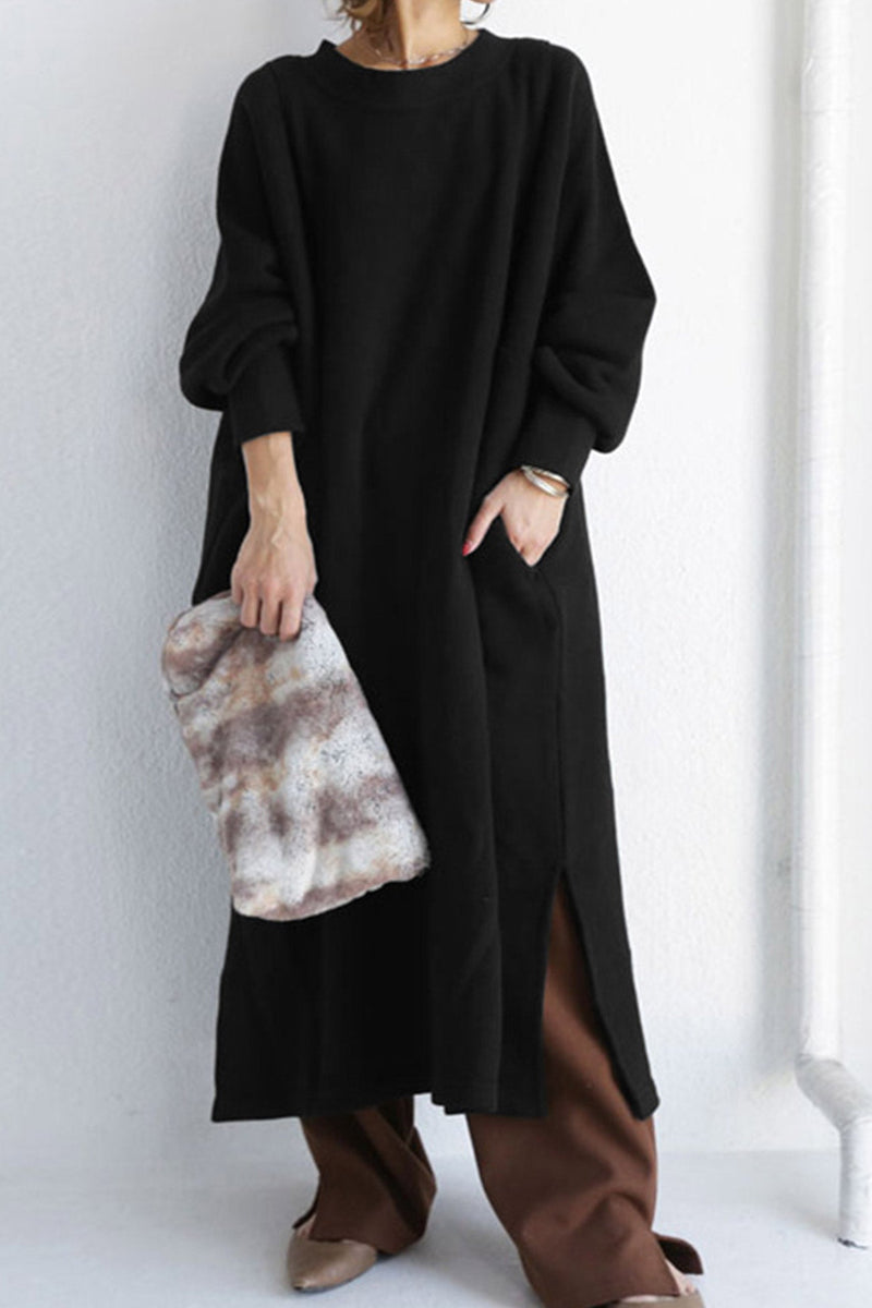 Crew Neck Slit Sweatshirt Dress