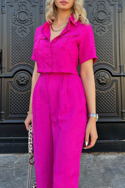 Crop Blouse Long Pants Set