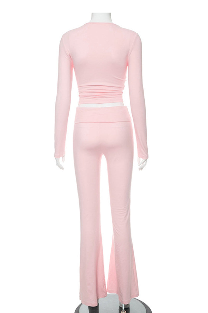 Crop Top Flares Long Pants Set