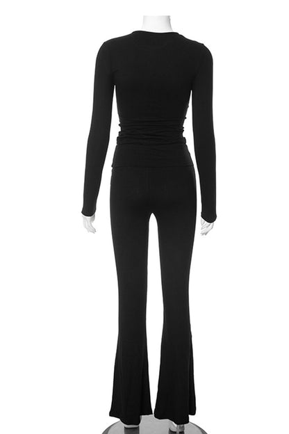 Crop Top Flares Long Pants Set