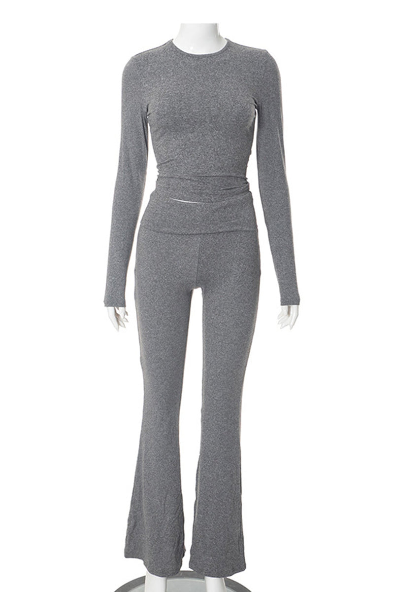 Crop Top Flares Long Pants Set