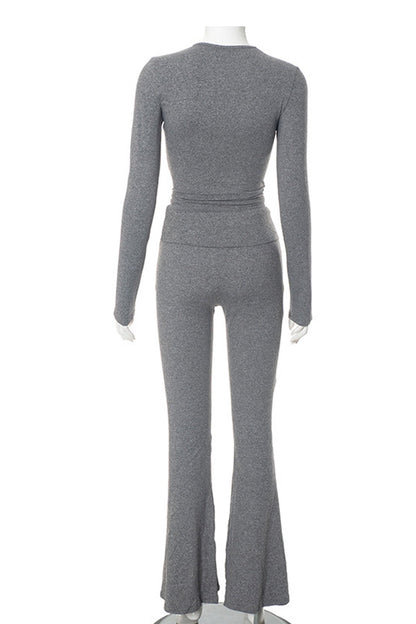 Crop Top Flares Long Pants Set