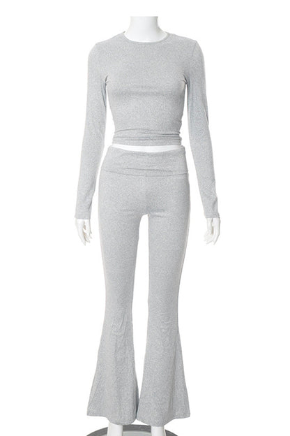 Crop Top Flares Long Pants Set