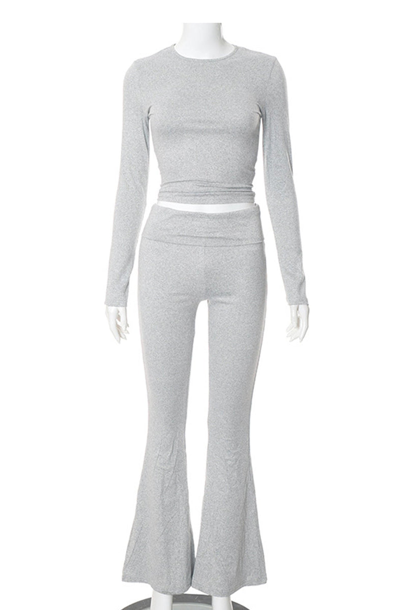 Crop Top Flares Long Pants Set