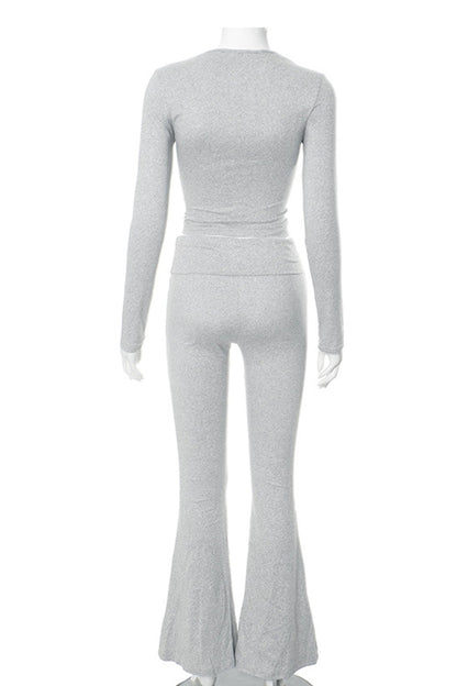 Crop Top Flares Long Pants Set