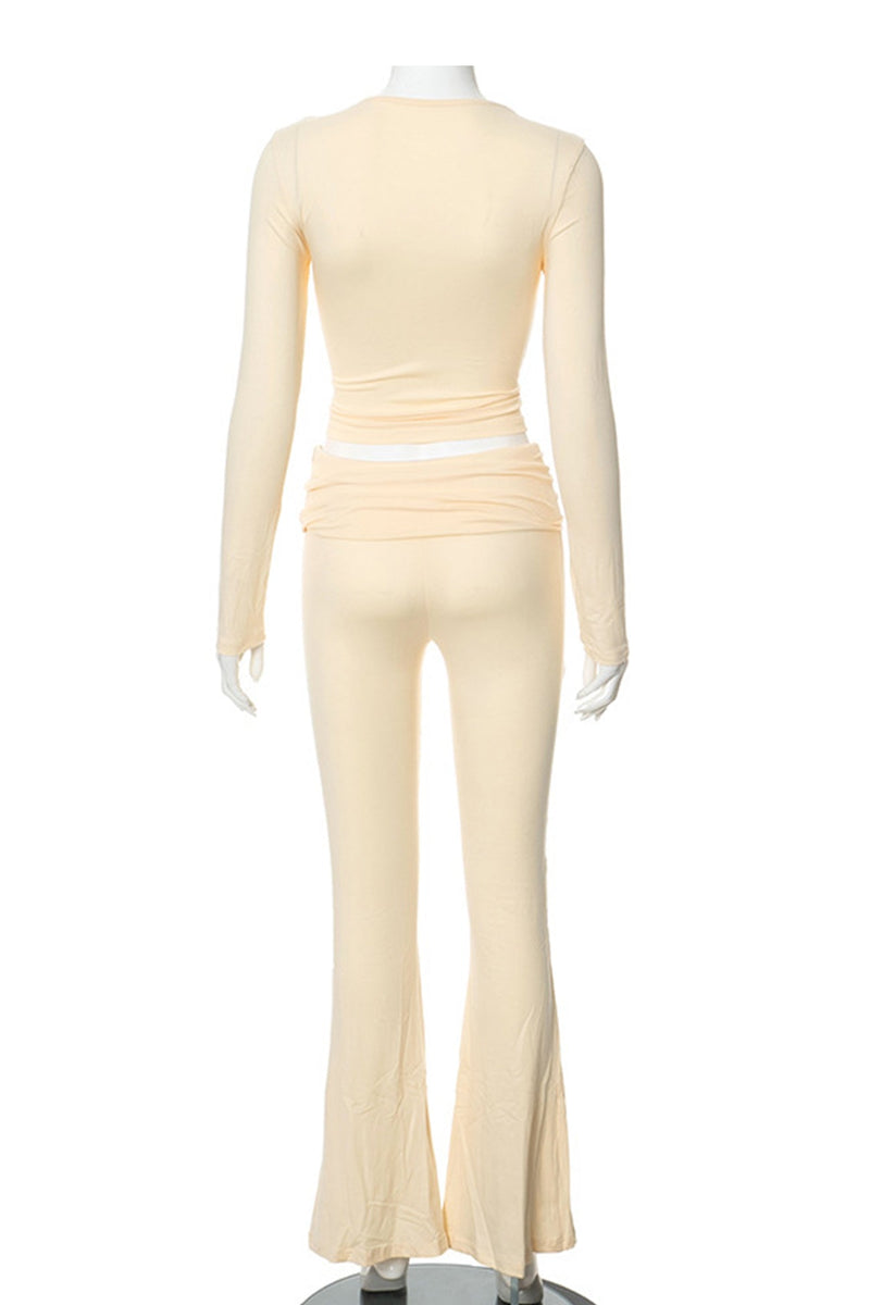 Crop Top Flares Long Pants Set