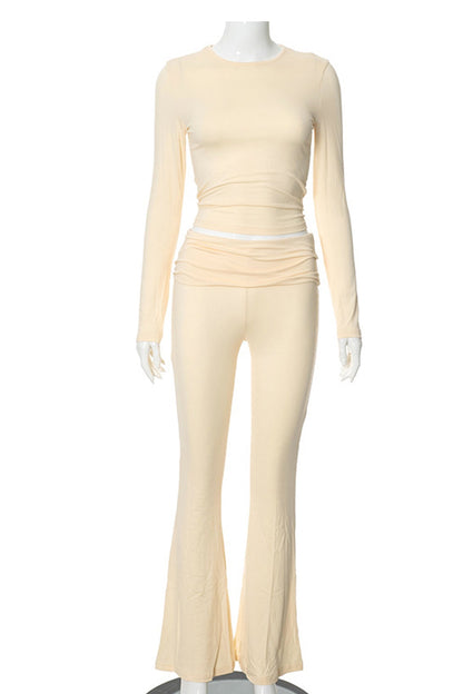 Crop Top Flares Long Pants Set