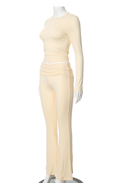 Crop Top Flares Long Pants Set
