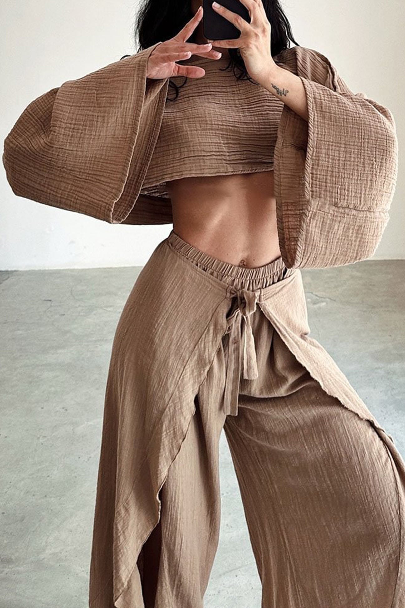 Crop Top Slit Pants Suits