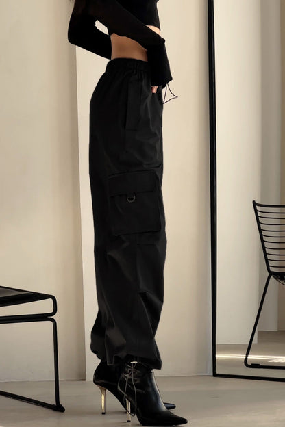 Drawstring Large Pocket Cargo Pants