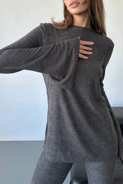Flare Sleeve Knit Tops Long Pants Set