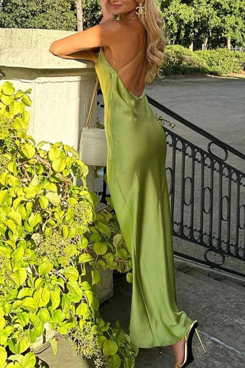 Halterneck Satin Backless Dress